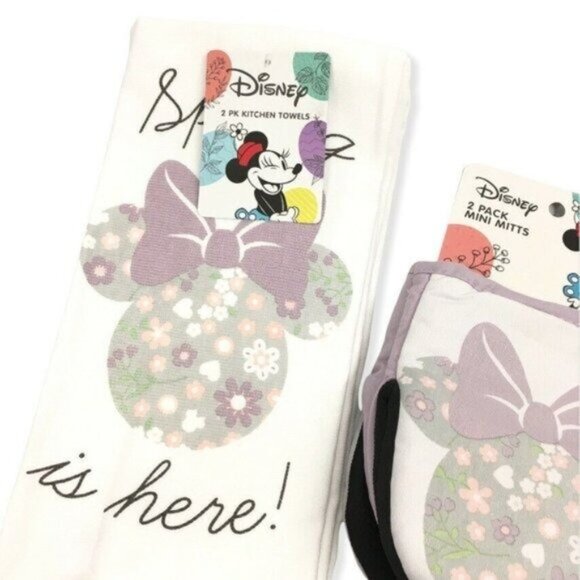 Disney Minnie Mouse Oven Mitts & Kitchen Towels Spring Is Here Set of 4 - Picture 4 of 8